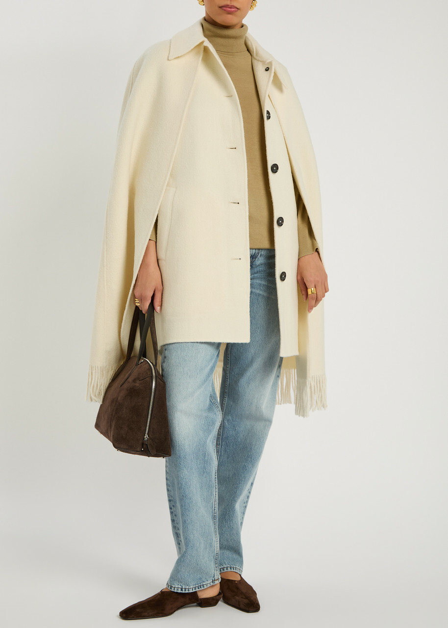 Toteme Fringed Wool-blend Cape Coat White
