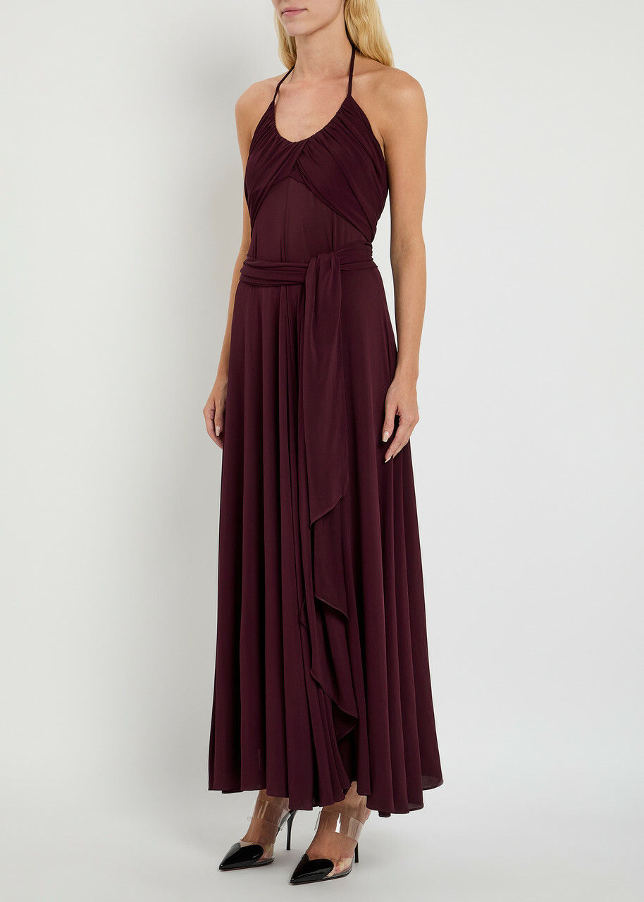 Alaïa Draped Stretch-mesh Maxi Dress Bordeaux ALAÏA Alaïa Draped Stretch-mesh Maxi Dress Bordeaux ALAÏA