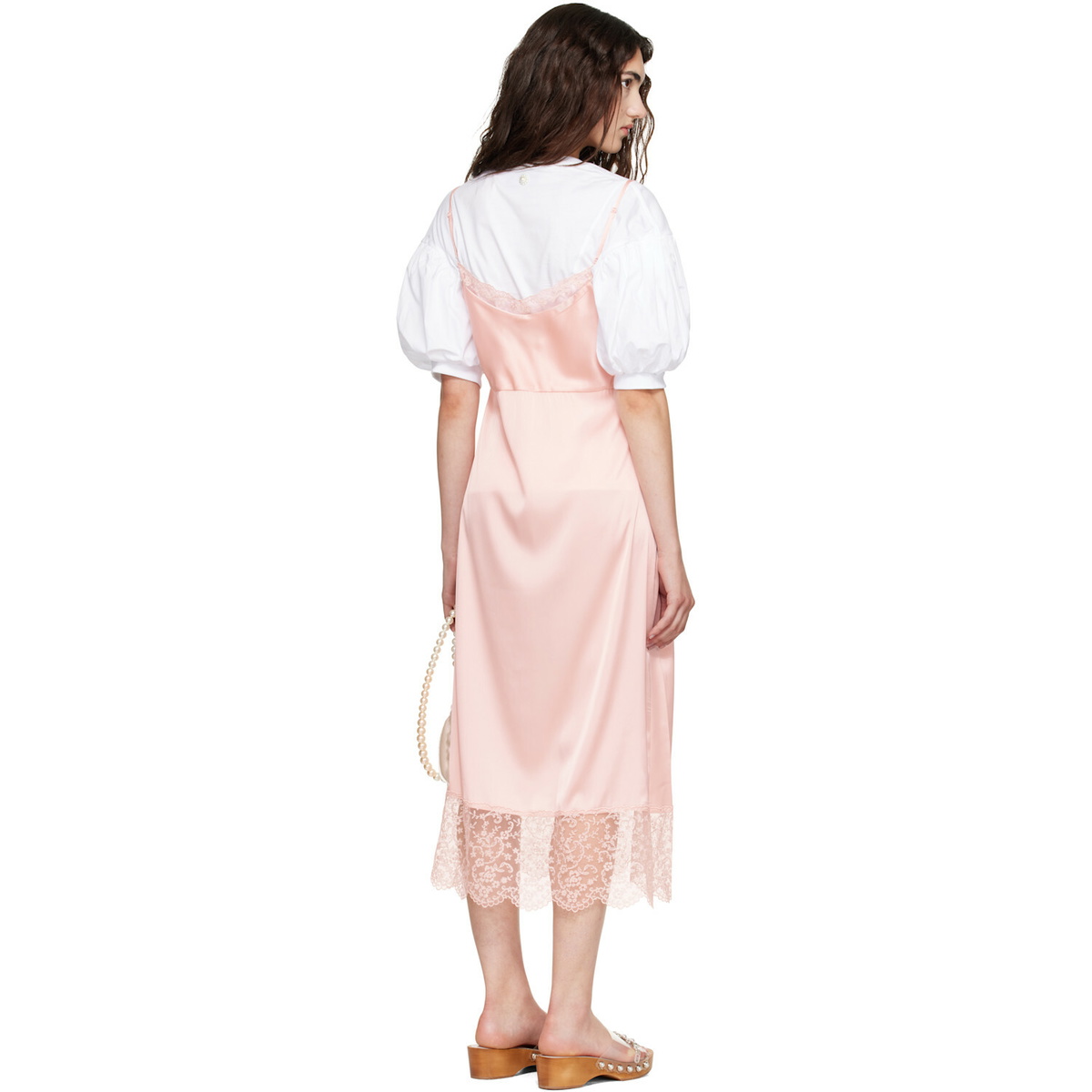 Simone Rocha Pink Lace Trim Slip Midi Dress
