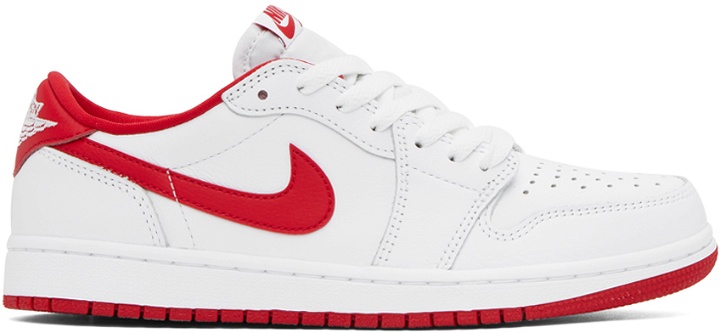 Photo: Nike Jordan White & Red Air Jordan 1 Low OG Sneakers