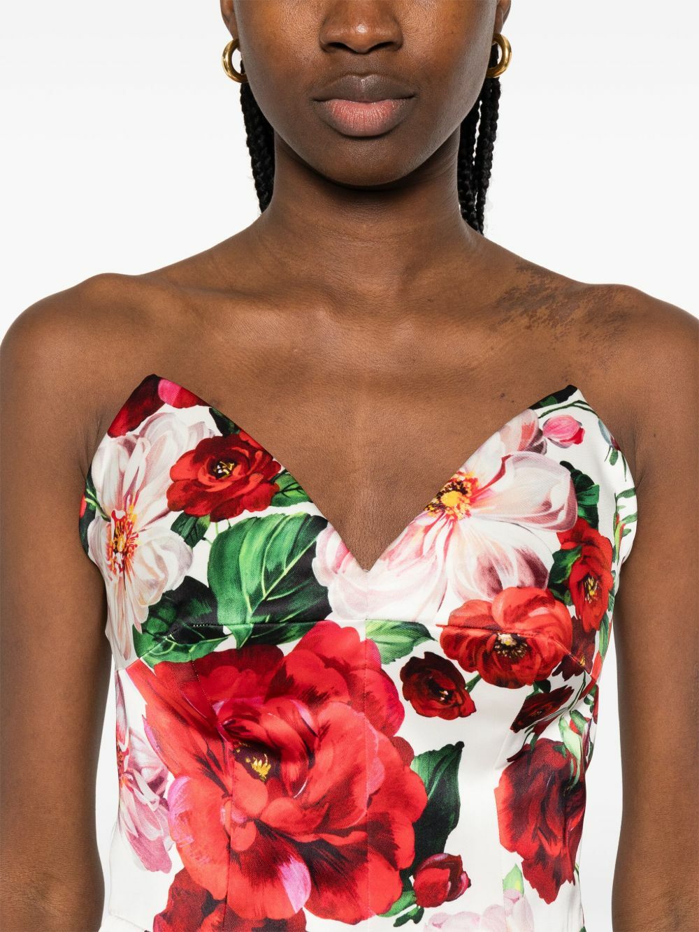 【Dolce&Gabbana】ローズプリント リボンベルト ミディ丈 ドレス Dolce & Gabbana Beige & Red Rose Print Strap Dress | eBay