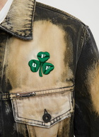 Off-White Distressed Bleached Clover Embroidered Denim Jacket
