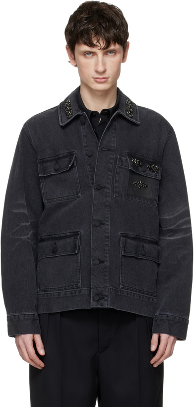 Photo: Simone Rocha Black Multi Pocket Workwear Denim Jacket