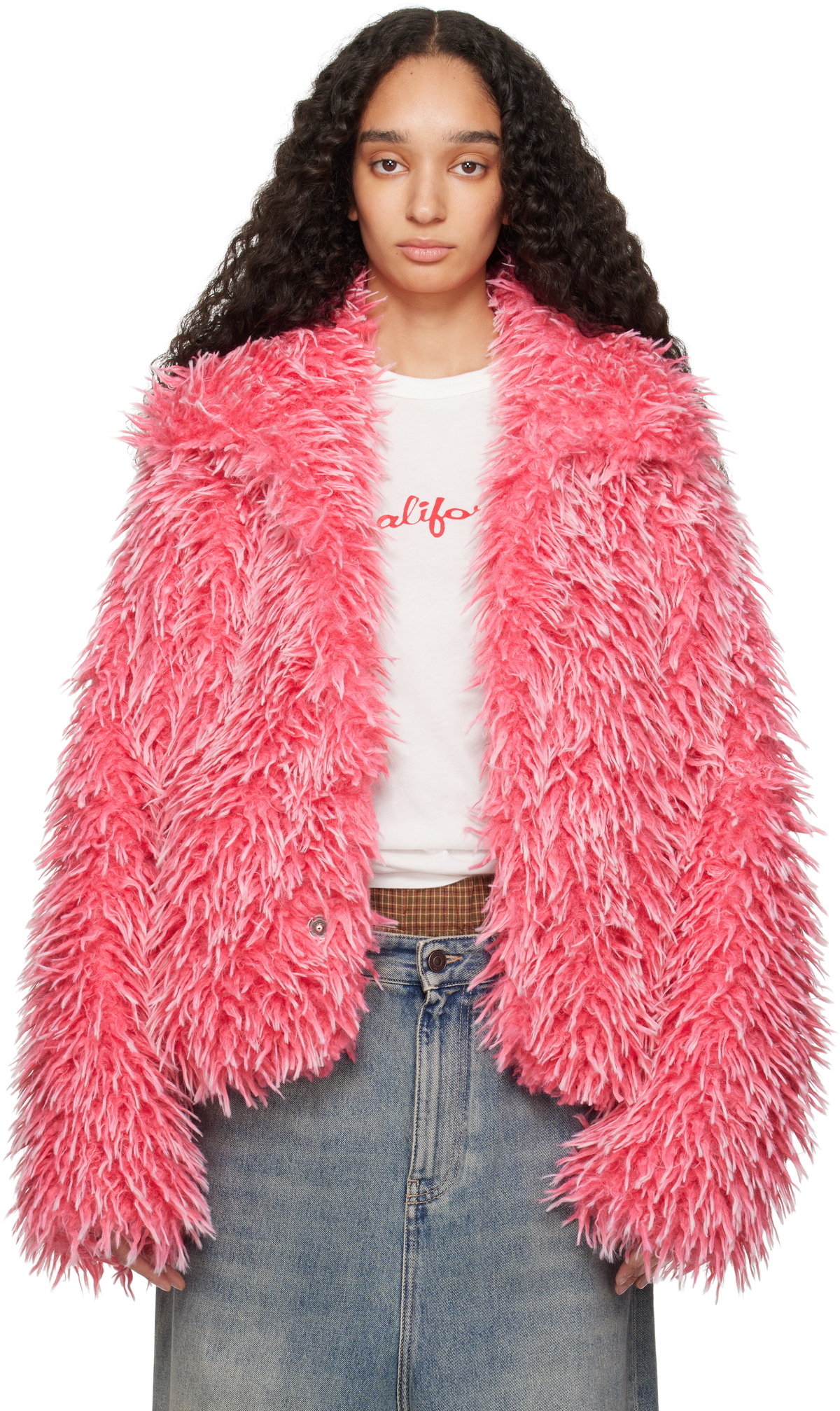 ERL Pink Varsity Faux-Fur Jacket