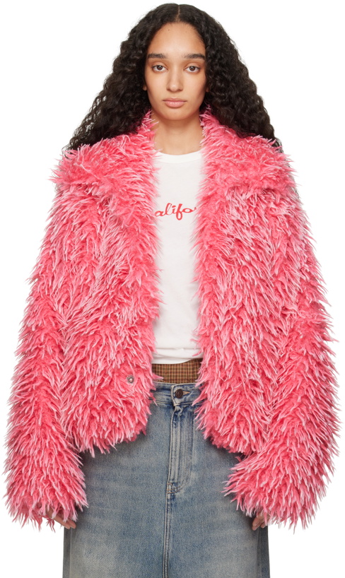Photo: ERL Pink Varsity Faux-Fur Jacket