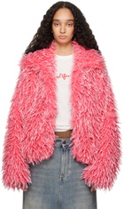 ERL Pink Varsity Faux-Fur Jacket