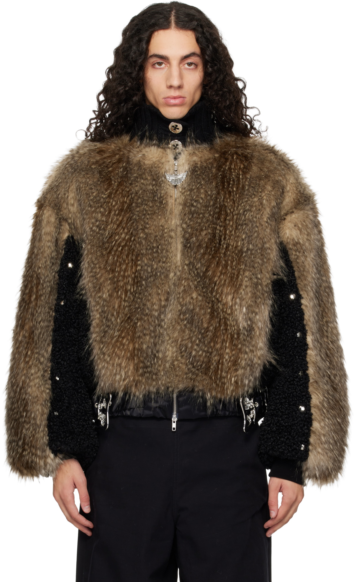 Chopova Lowena Brown French Kiss Faux-Fur Bomber Jacket