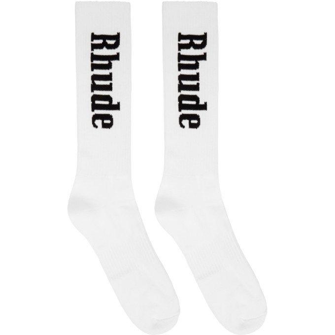 Rhude White Vertical Logo Socks Rhude