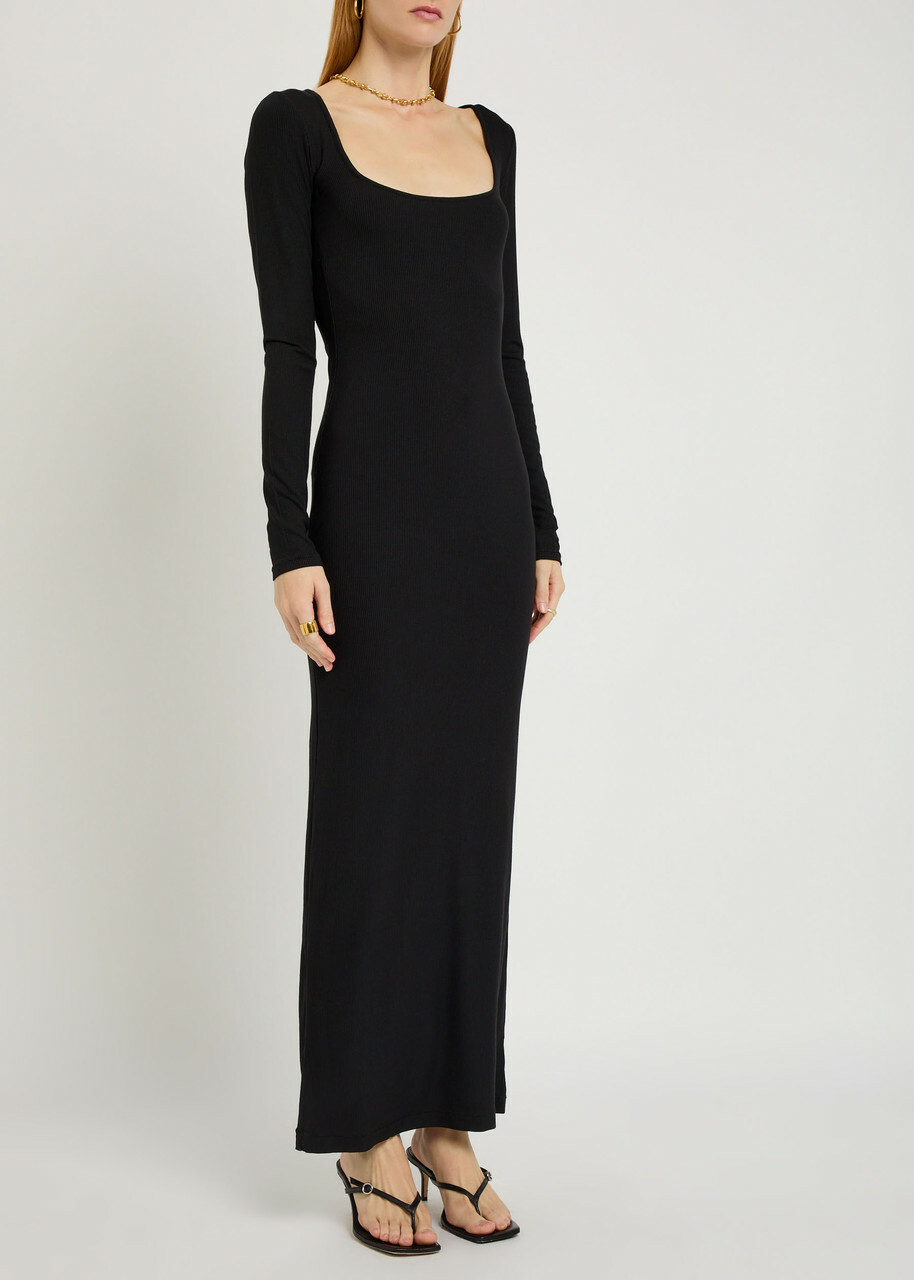 Skims Ribbed Modal-blend Maxi Dress Black