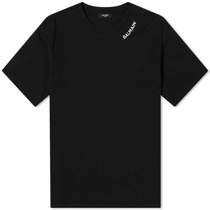 Photo: Balmain Men's Stitch Logo T-Shirt in Black/White