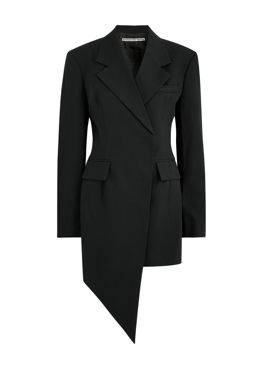 Alexander Wang Asymmetric Wool Blazer Mini Dress Black
