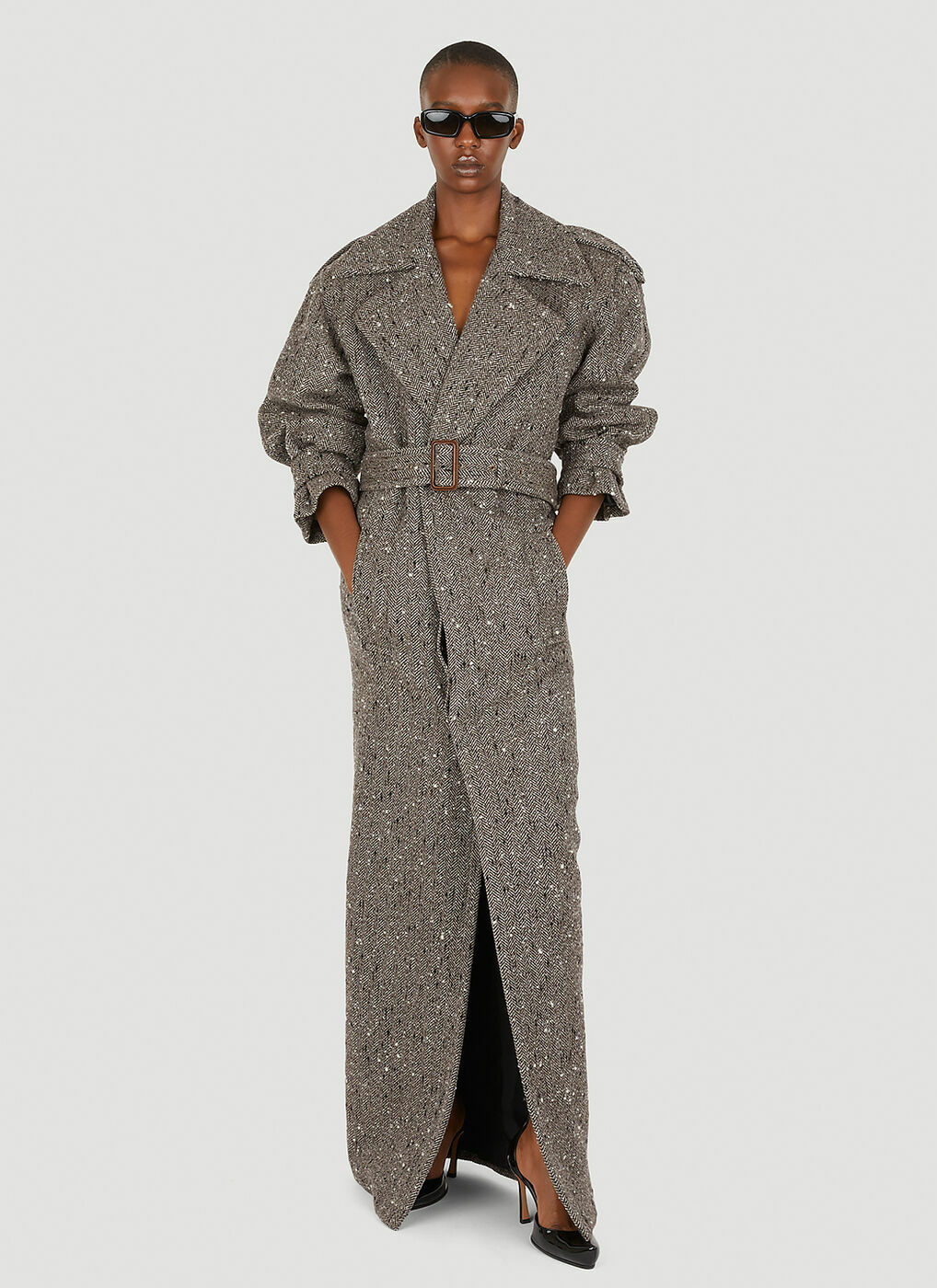Long Tweed Coat in Grey Saint Laurent