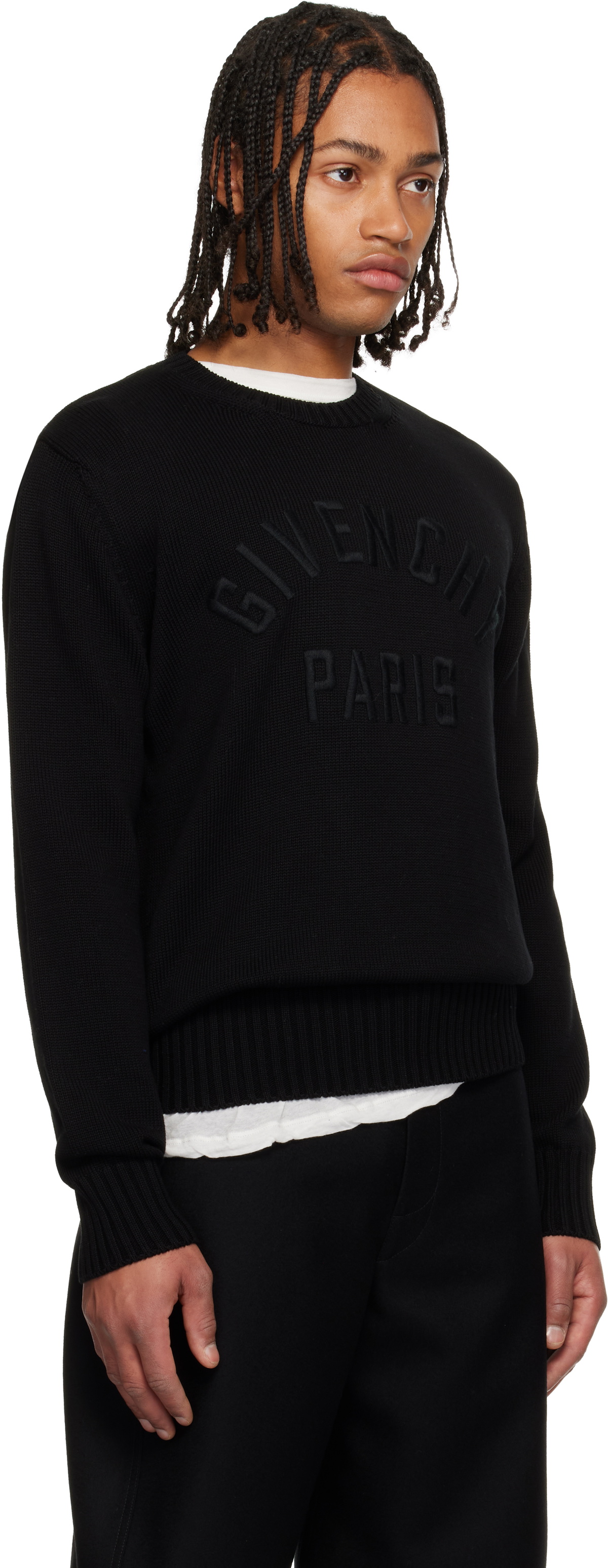 Givenchy Black Cotton Knit 'GIVENCHY Paris' Embroidery Sweater