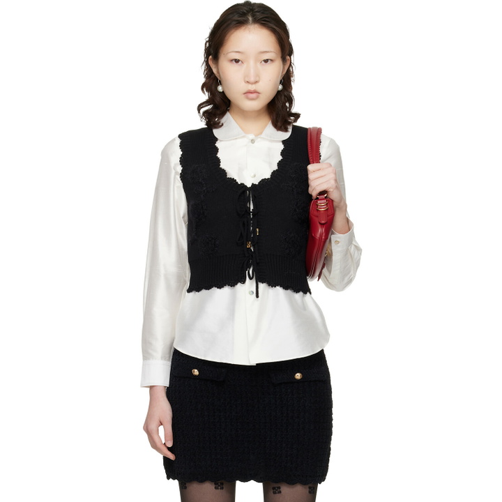 Photo: GANNI Black Cotton Cashmere Crochet Applique Vest