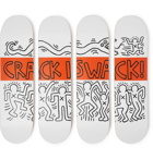 The SkateRoom - Keith Haring Set of Four Printed Wooden Skateboards - White