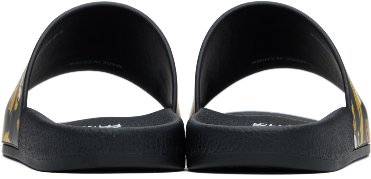 Versace Jeans Couture Black & Gold Outline Barocco Pool Slides