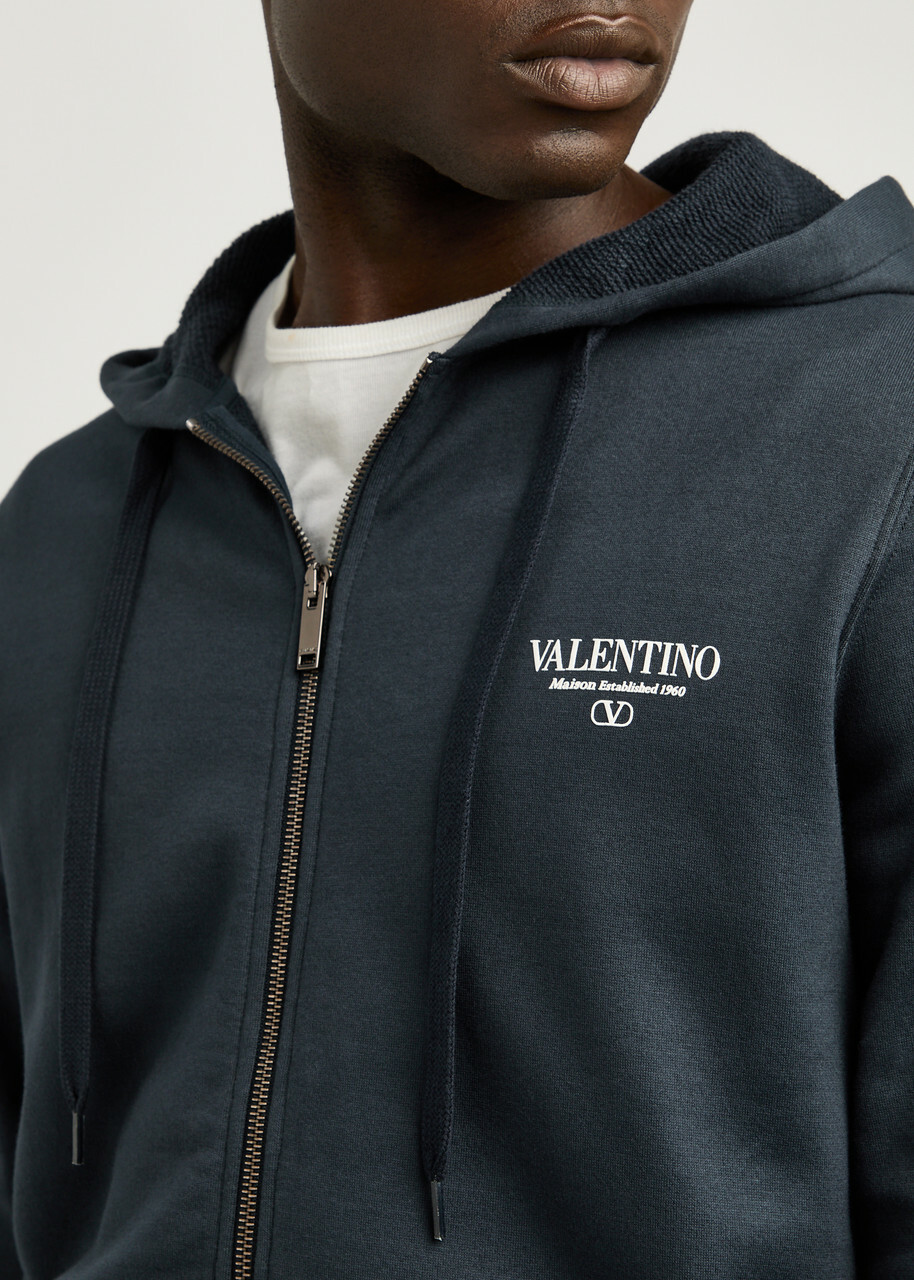 Valentino ネイビー ロゴパーカー Valentino Garavani logo-print zip-up Hoodie | Blue | FARFETCH