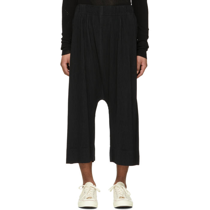 Homme Pliss Issey Miyake Black Drop Crotch Pleated Trousers