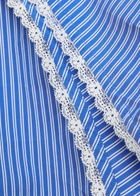 Good American Striped Lace-trimmed Cotton-blend Shorts Blue