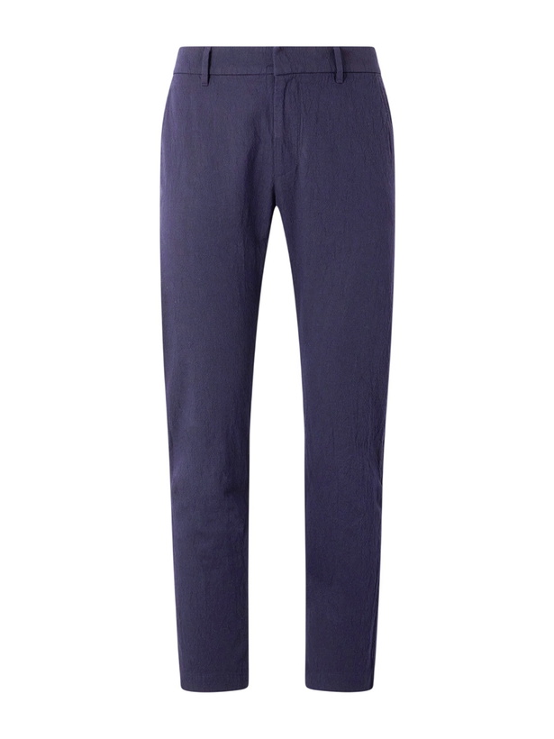 Photo: Barena - Slim-Leg Crinkled Cotton-Blend Trousers - Blue