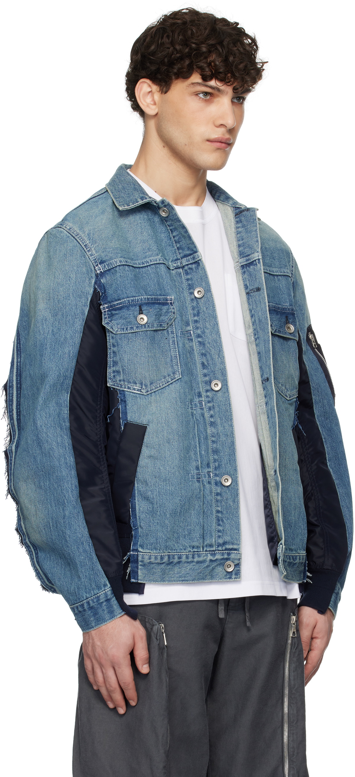 sacai Blue Nylon Twill Denim Jacket Sacai sacai Blue Nylon Twill Denim Jacket Sacai