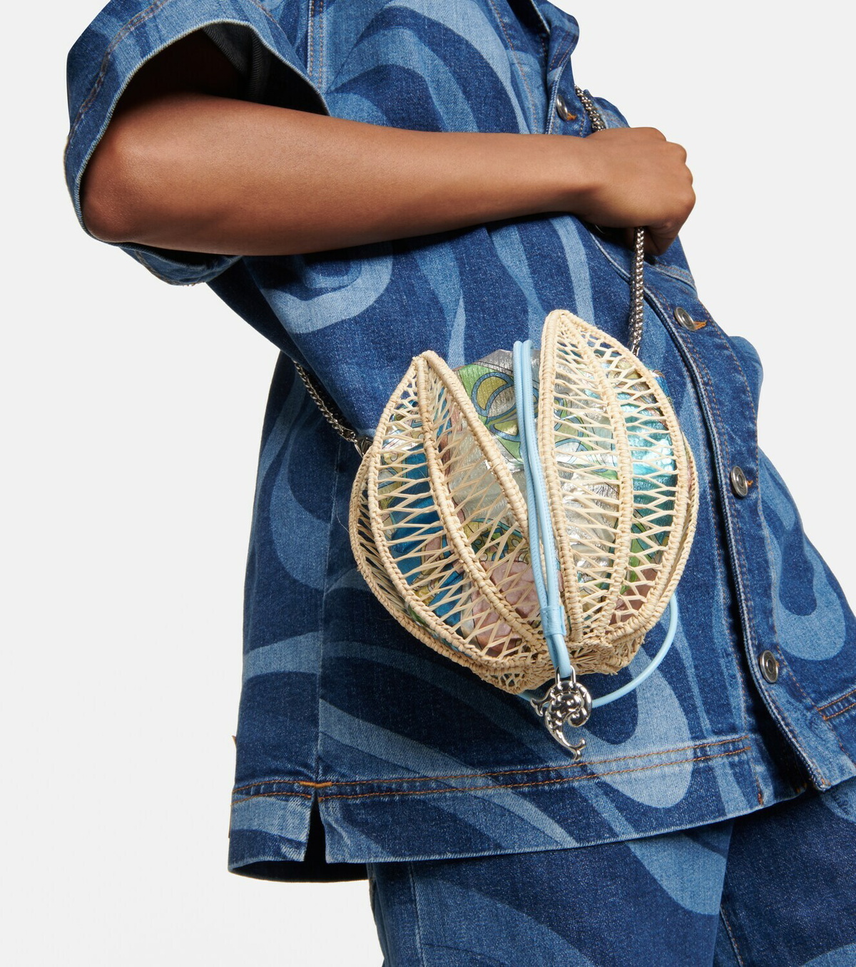 Pucci Raffia leather-trimmed bucket bag