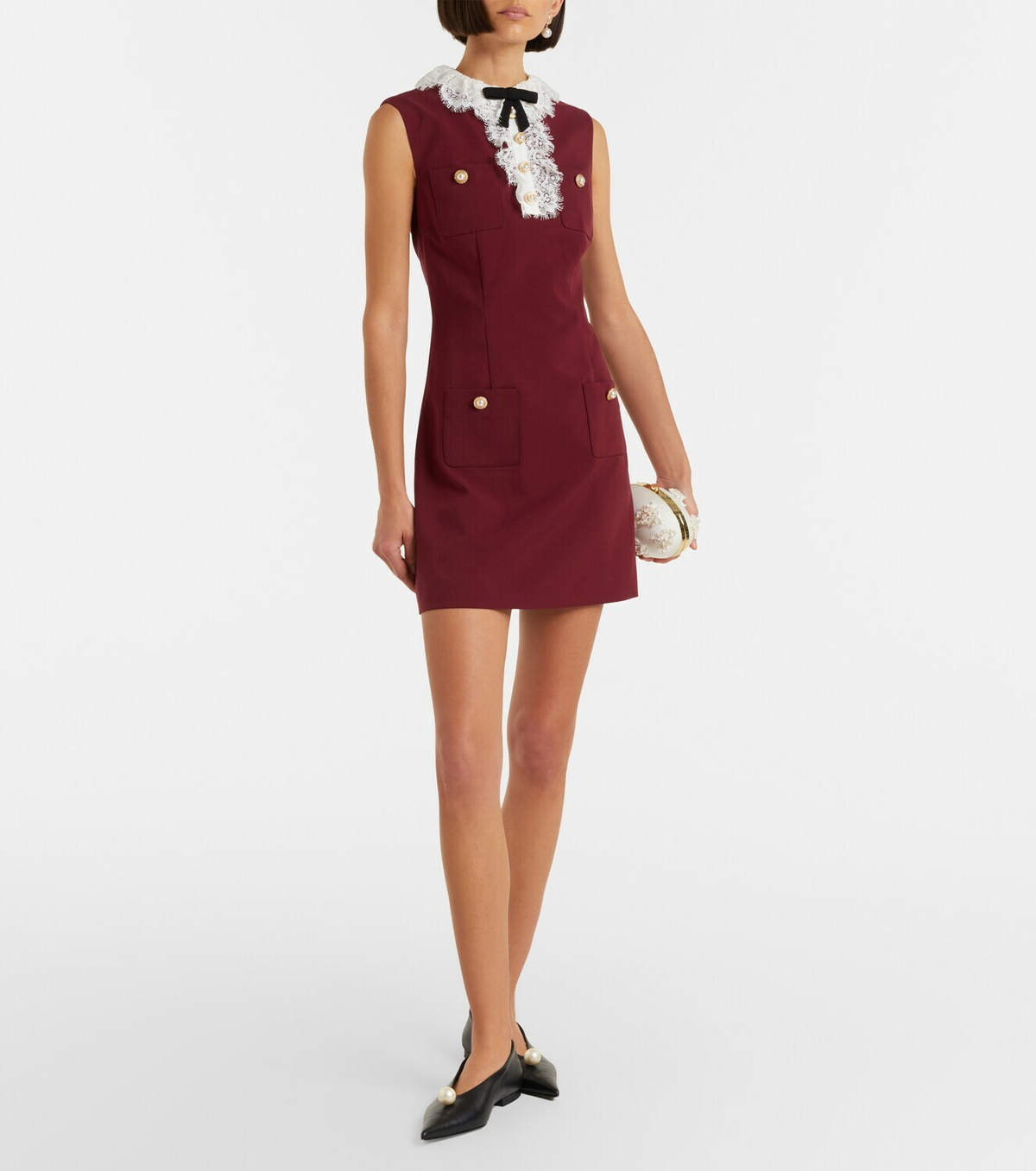 Self-Portrait Lace-trimmed crêpe minidress