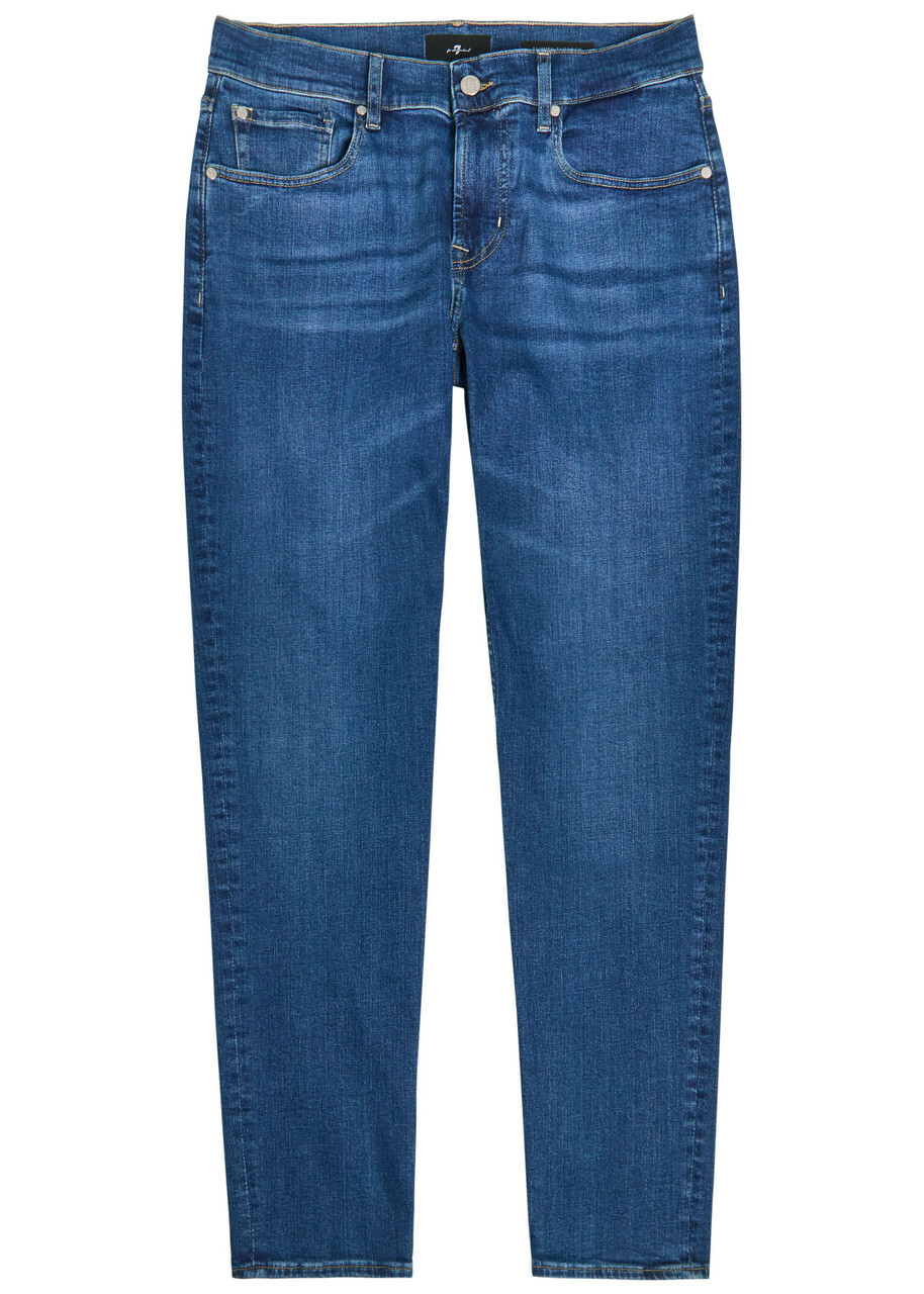 7 For All Mankind Slimmy Tapered Luxe Performance Jeans Mid Blu