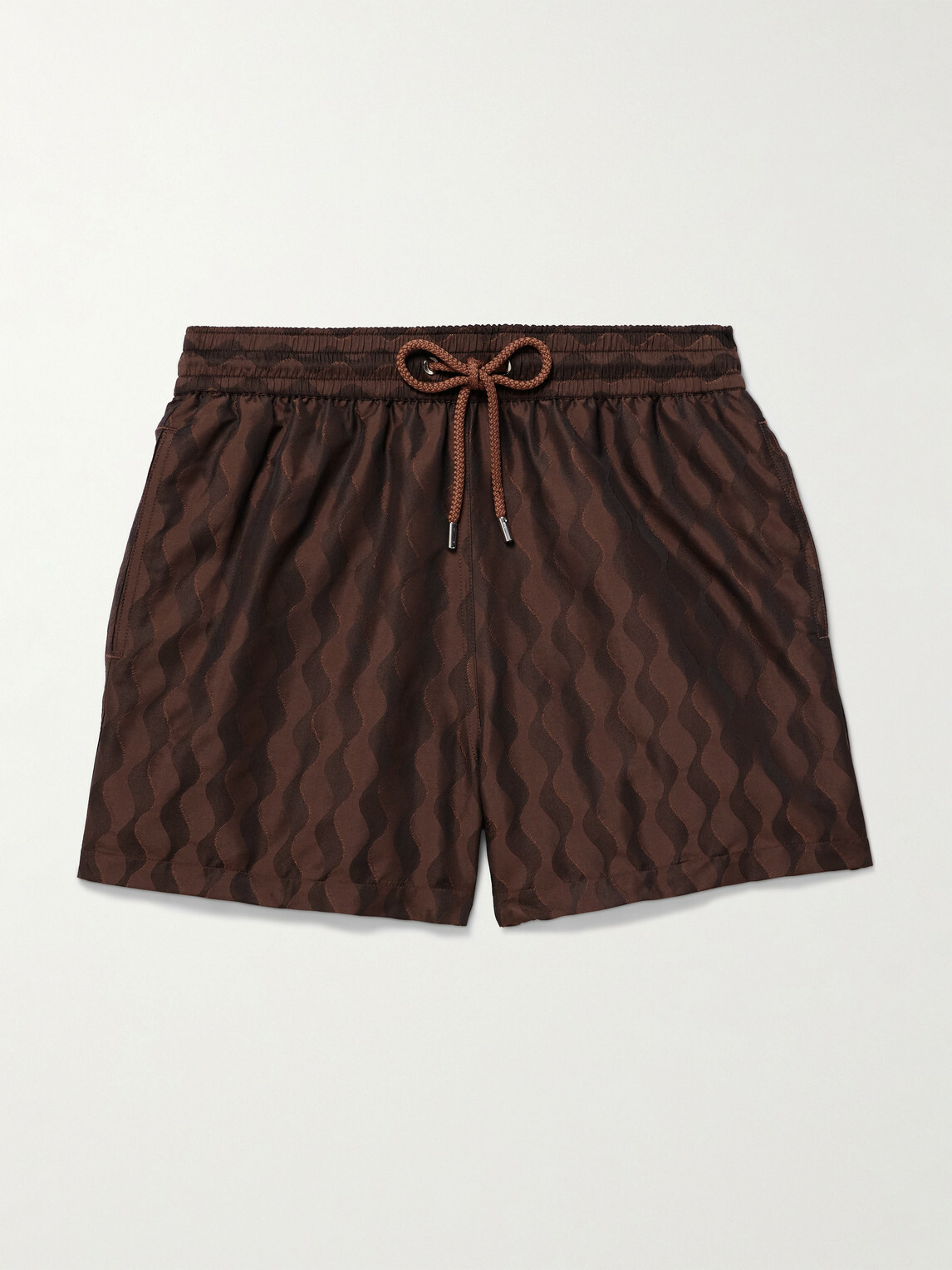 Frescobol Carioca - Rio Straight-Leg Mid-Length Recycled Jacquard Swim Shorts - Brown
