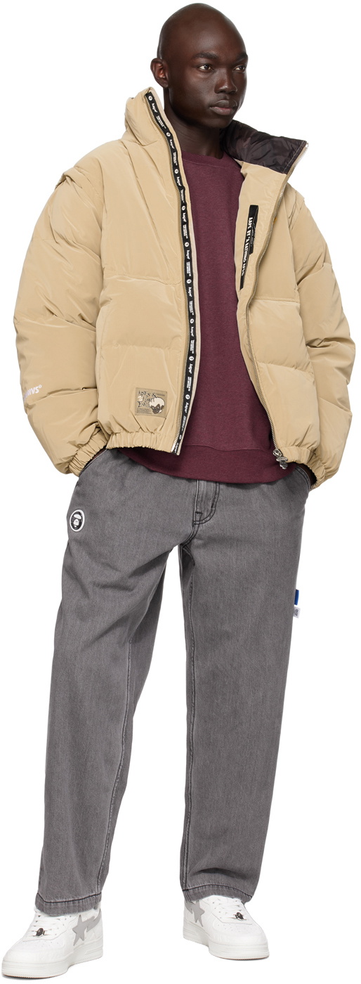 AAPE by A Bathing Ape Beige Convertible Down Jacket AAPE by A Bathing Ape