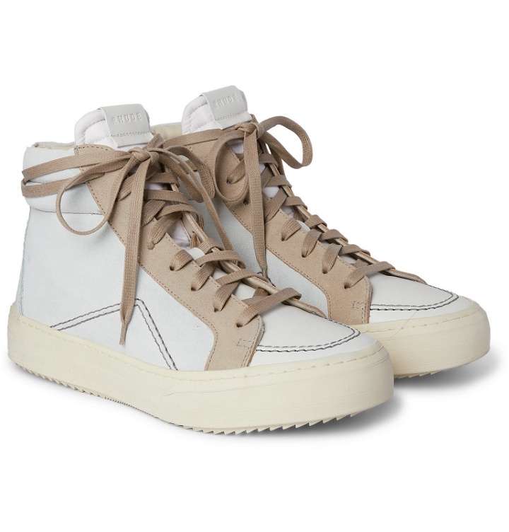 Photo: Rhude - V1 Suede and Leather High-Top Sneakers - White