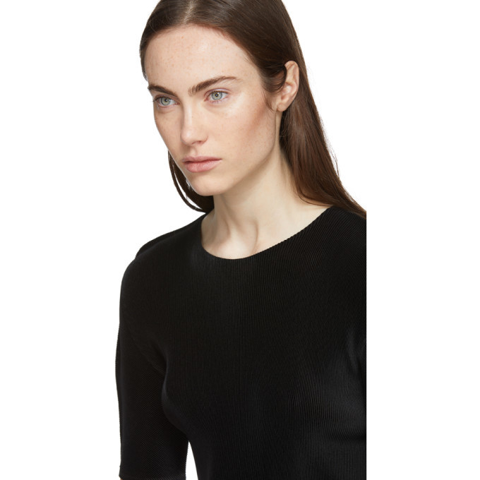 Pleats Please Issey Miyake: Black Rib Pleats Long Sleeve T-Shirt