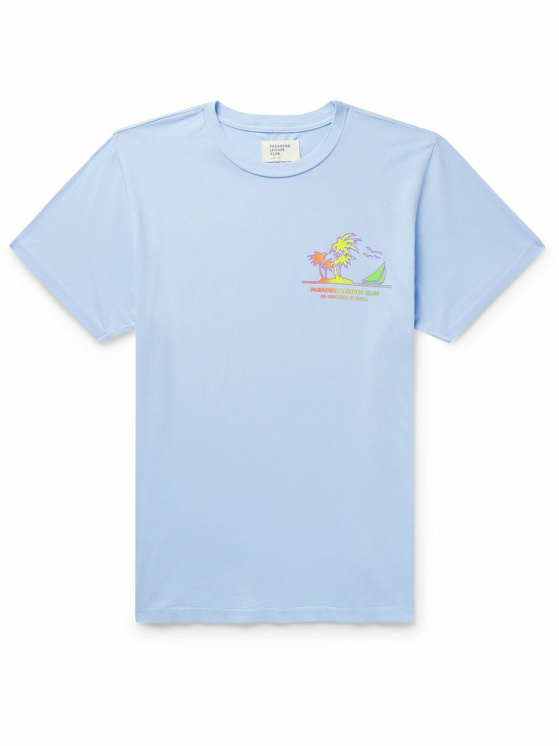 Photo: Pasadena Leisure Club - No Business Logo-Print Garment-Dyed Combed Cotton-Jersey T-Shirt - Blue