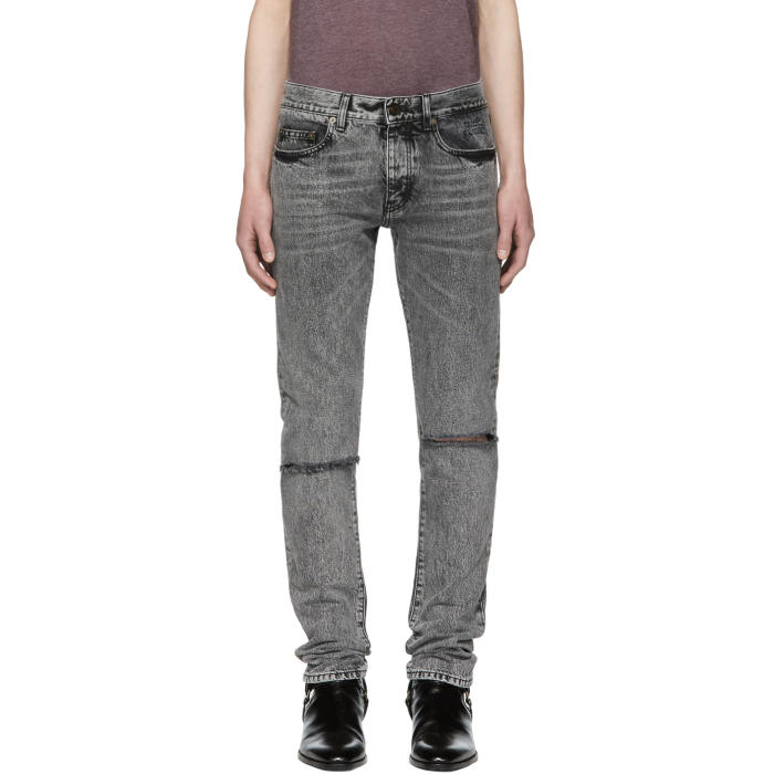 Photo: Saint Laurent Black Slit Knee Jeans