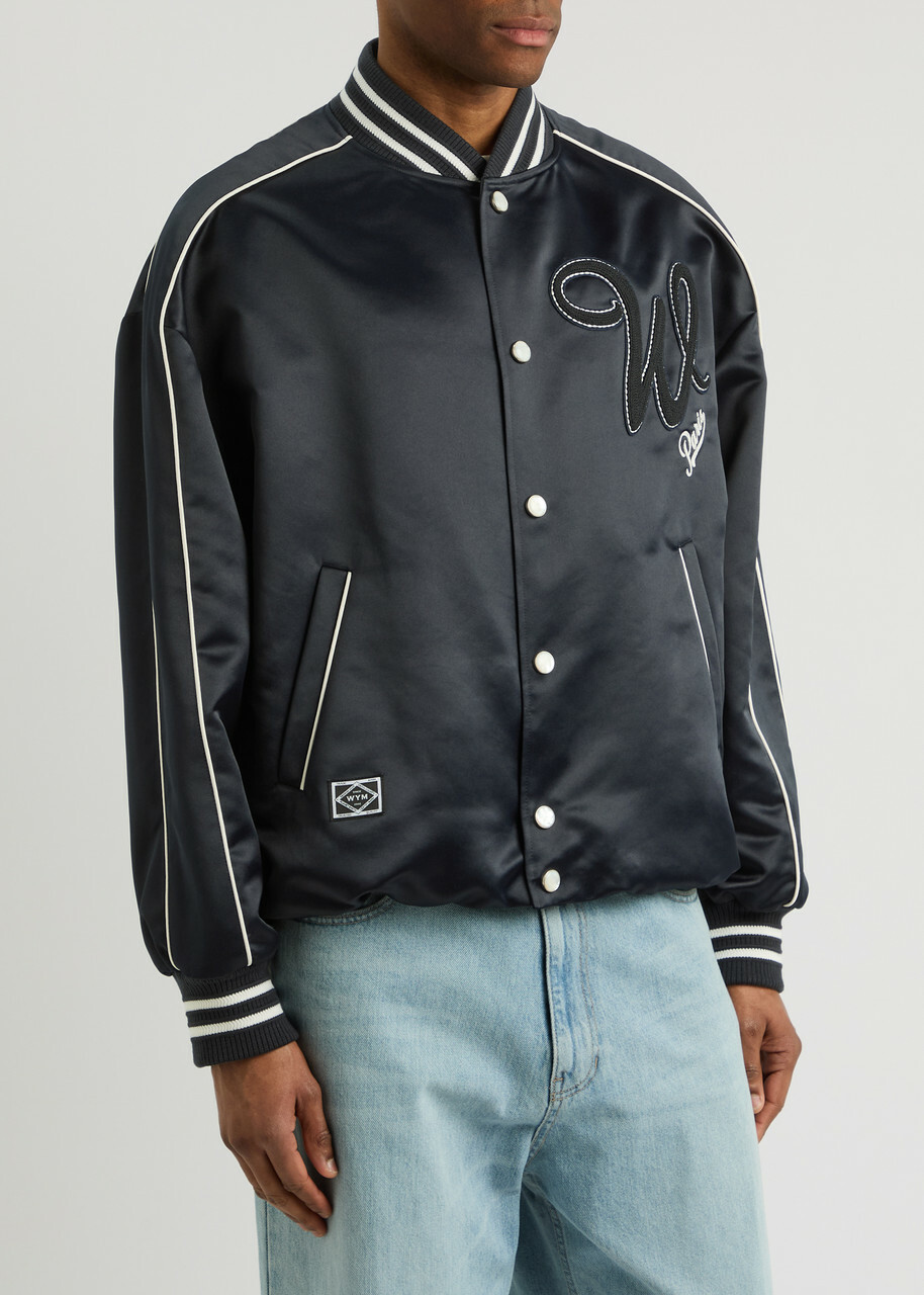 Wooyoungmi Logo-appliquéd Satin Bomber Jacket Navy