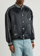 Wooyoungmi Logo-appliquéd Satin Bomber Jacket Navy