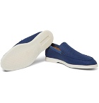 Loro Piana - Summer Walk Suede-Trimmed Linen Loafers - Blue