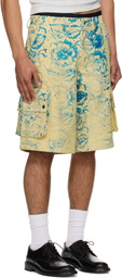 Stanley Raffington SSENSE Exclusive Yellow & Blue Floral Printed Cargo Shorts