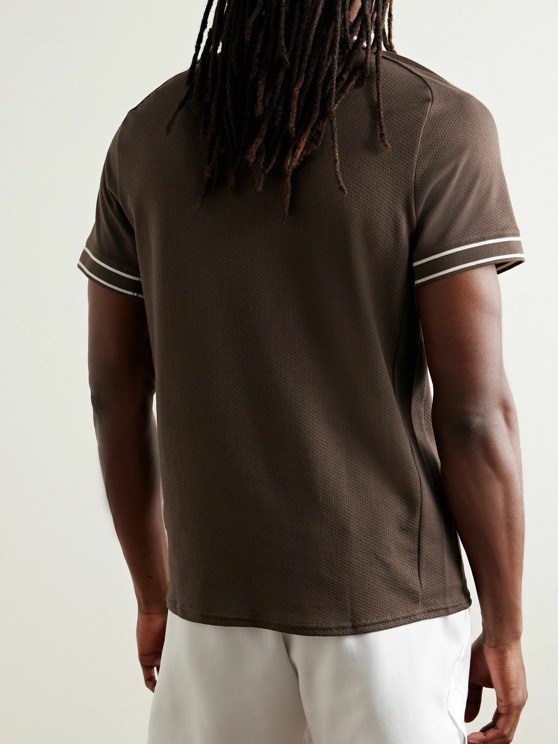 Nike Tennis - NikeCourt Heritage Logo-Appliquéd Cotton-Blend Mesh Polo Shirt - Brown