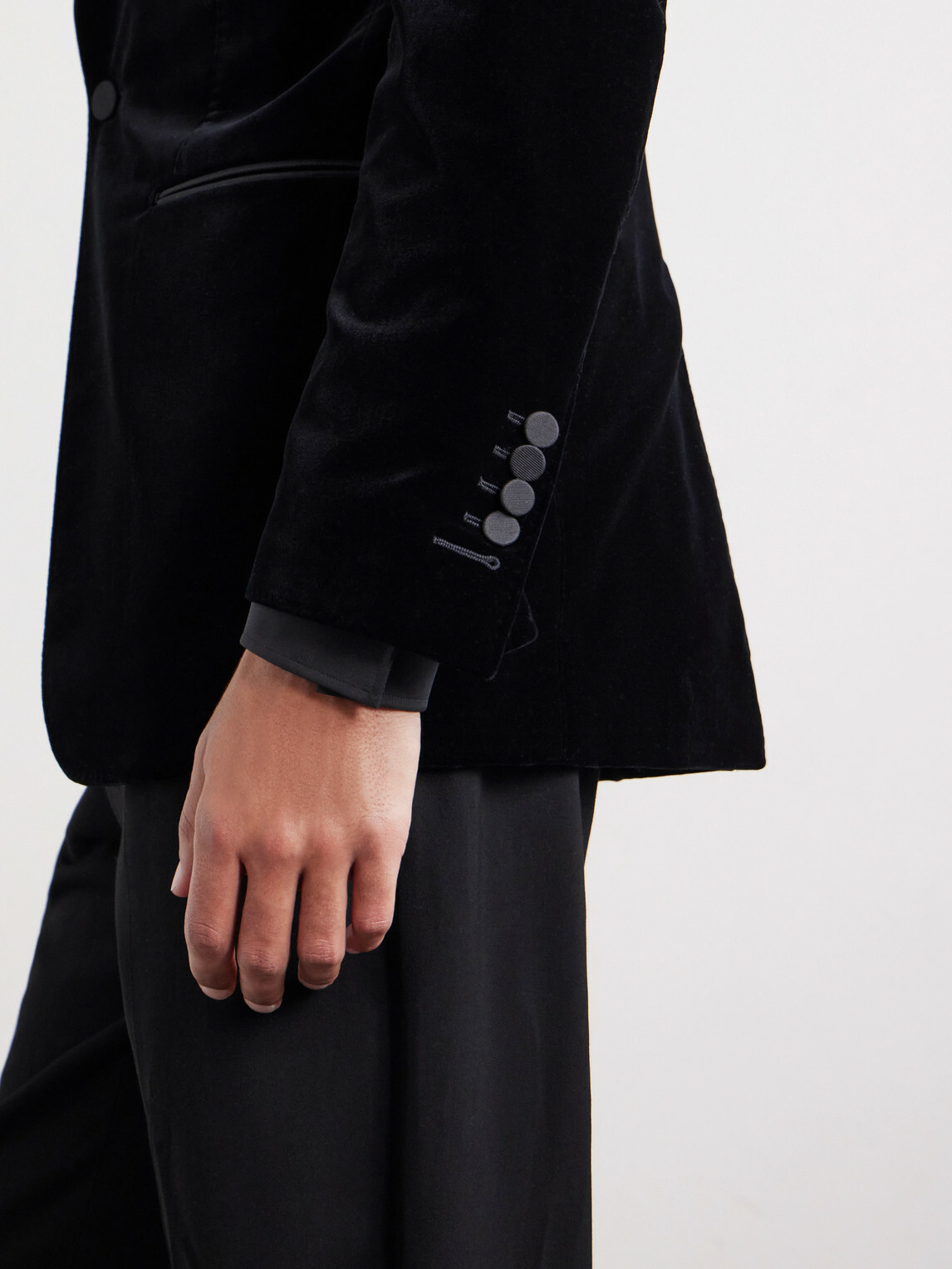 TOM FORD - Satin-Trimmed Cotton-Blend Velvet Suit Jacket - Black