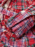 Greg Lauren - Distressed Patchwork Checked Cotton Overshirt - Red