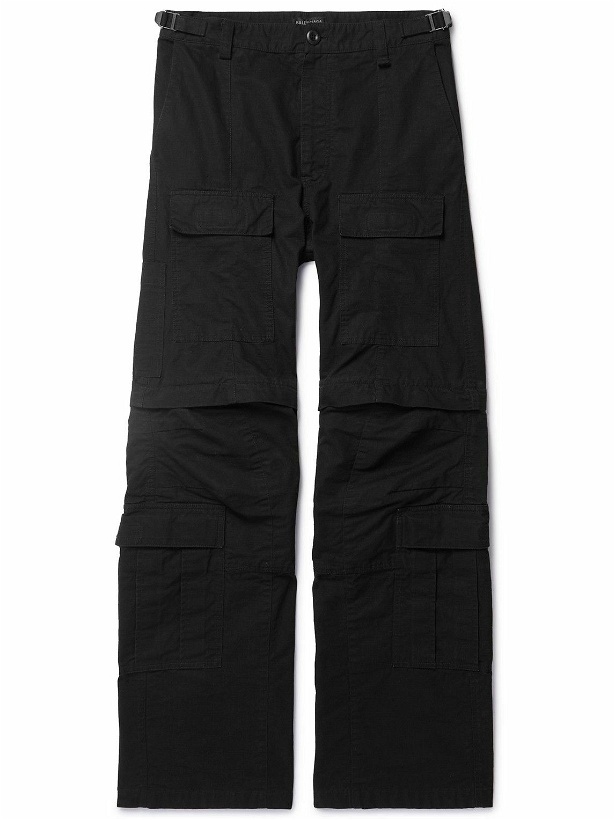 Photo: Balenciaga - Convertible Flared Cotton-Ripstop Cargo Trousers - Black