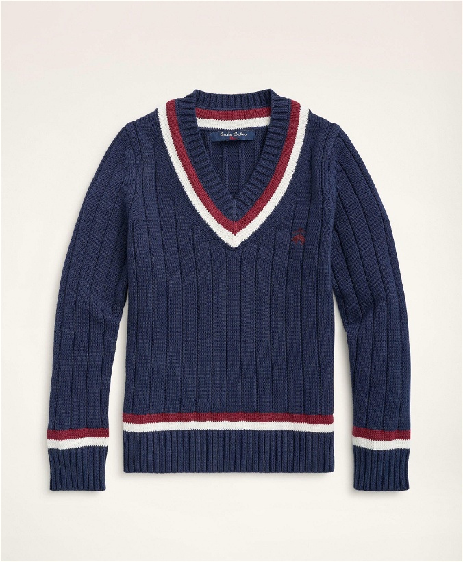 Photo: Brooks Brothers Boys Cotton Cable Tennis Sweater | Navy
