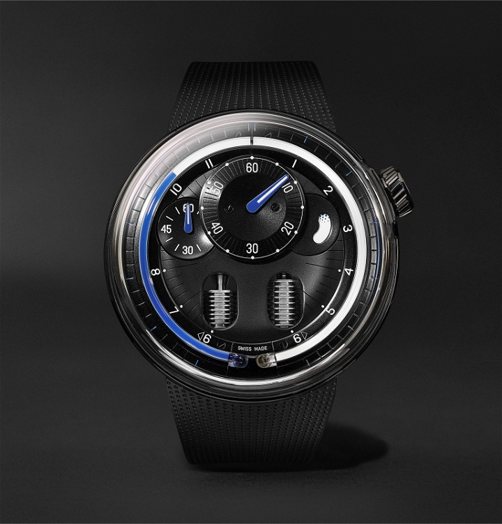 Photo: HYT - H0 Hand-Wound 48.8mm Stainless Steel and Rubber Watch, Ref. No. 048-TT-91-BF-RU - Black