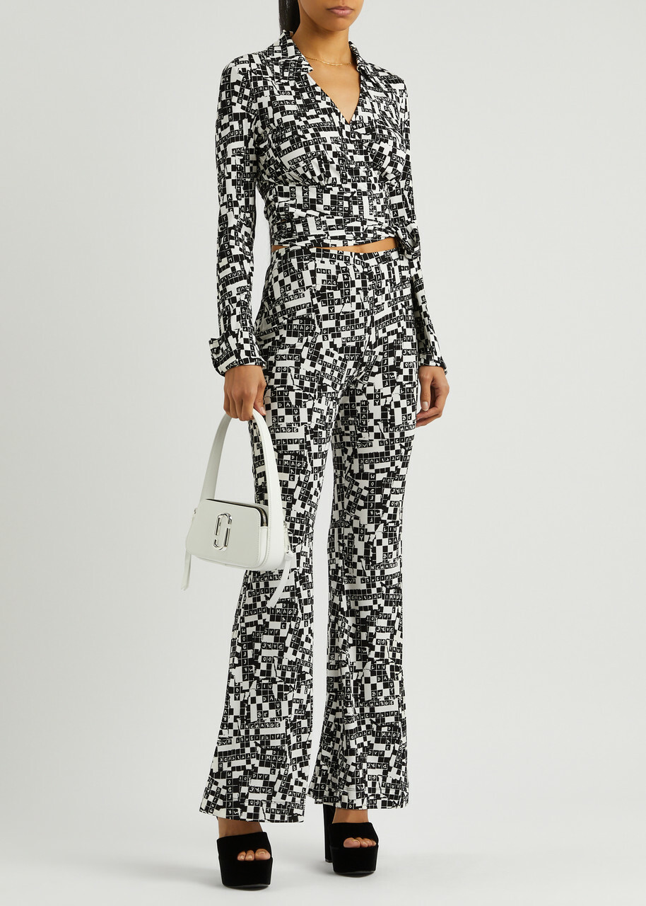 Diane Von Furstenberg Brooklyn Printed Flared Jersey Trousers Black And White