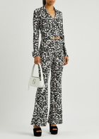Diane Von Furstenberg Brooklyn Printed Flared Jersey Trousers Black And White