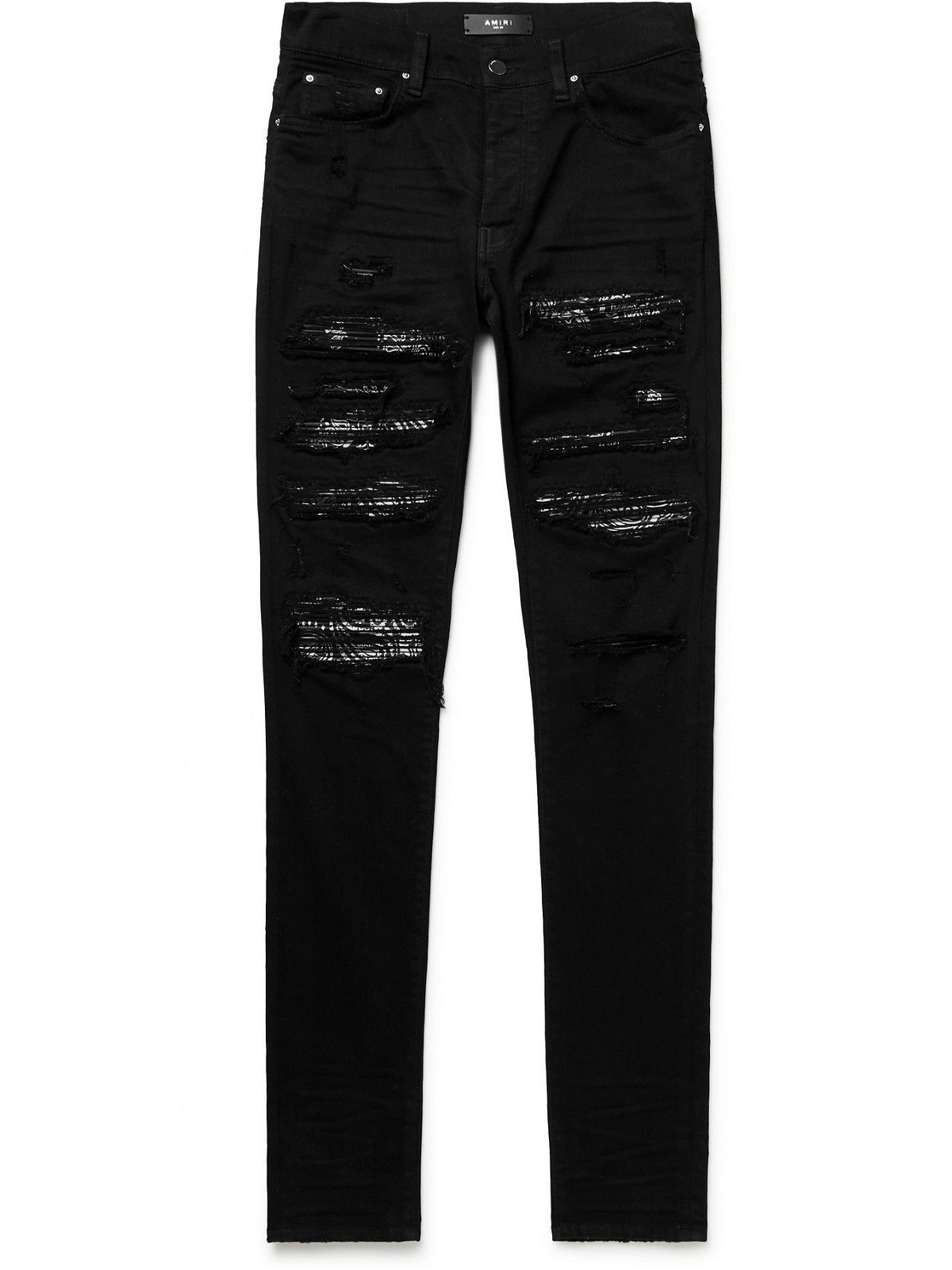 AMIRI - Thrasher Skinny-Fit Distressed Panelled Stretch-Denim Jeans ...