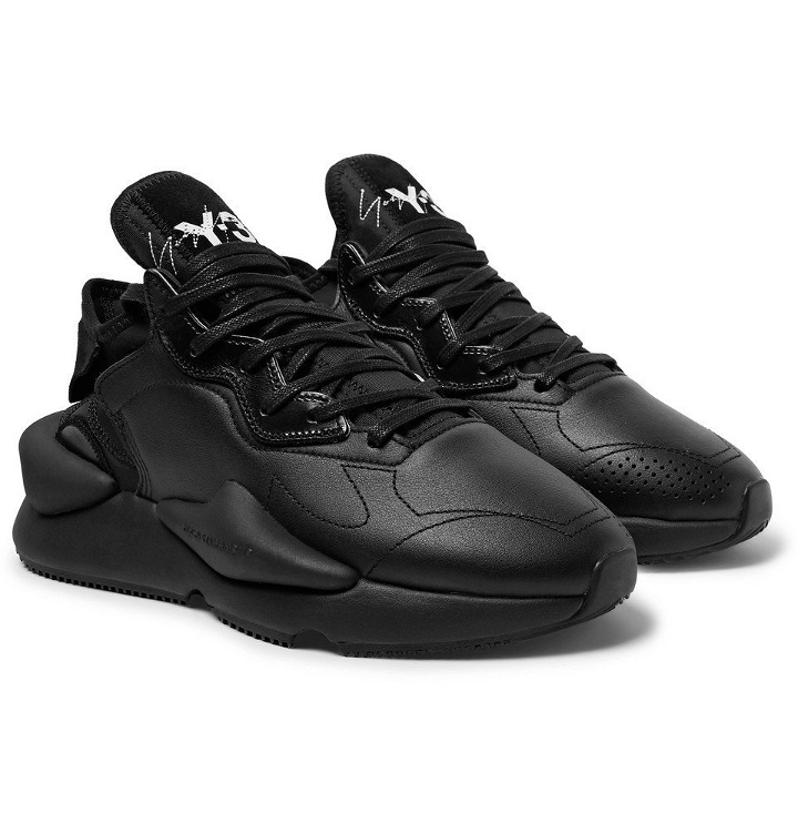 Photo: Y-3 - Kaiwa Suede-Trimmed Leather and Neoprene Sneakers - Black