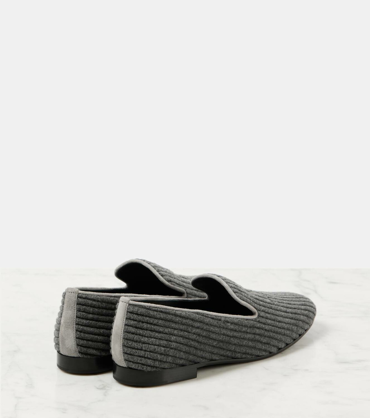 Max Mara Logo embroidered velvet corduroy loafers