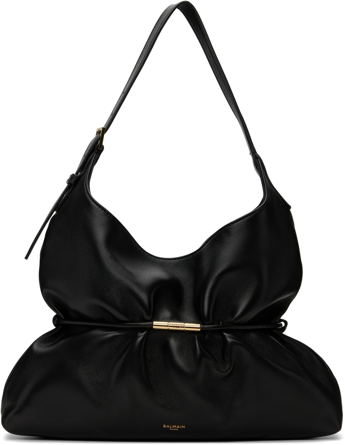 BALMAIN Black Sphynx Medium Smooth Leather Bag